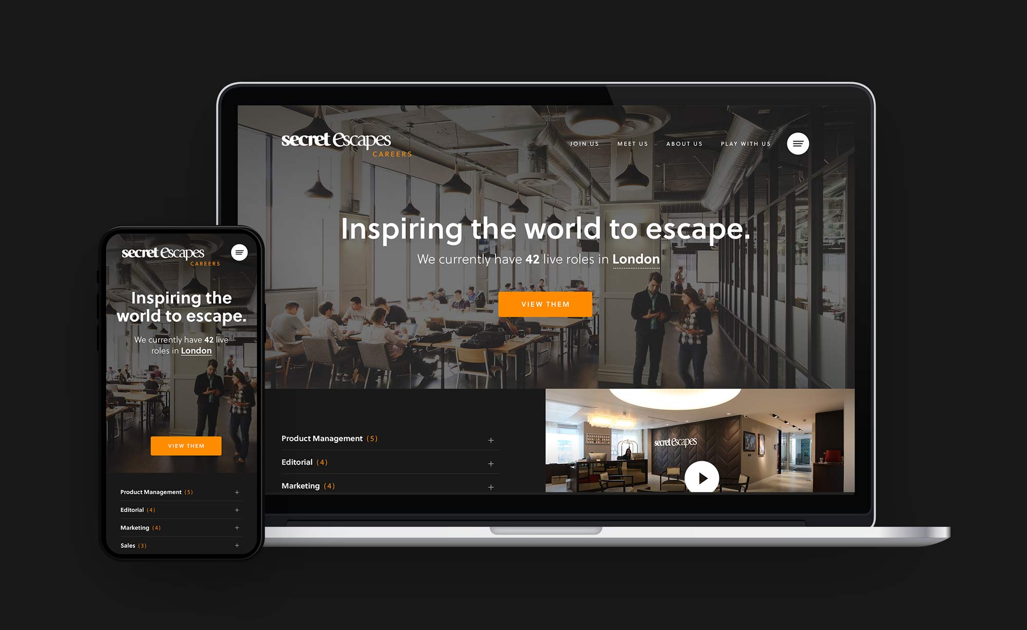 Secret Escapes careers website on a phone and a laptop