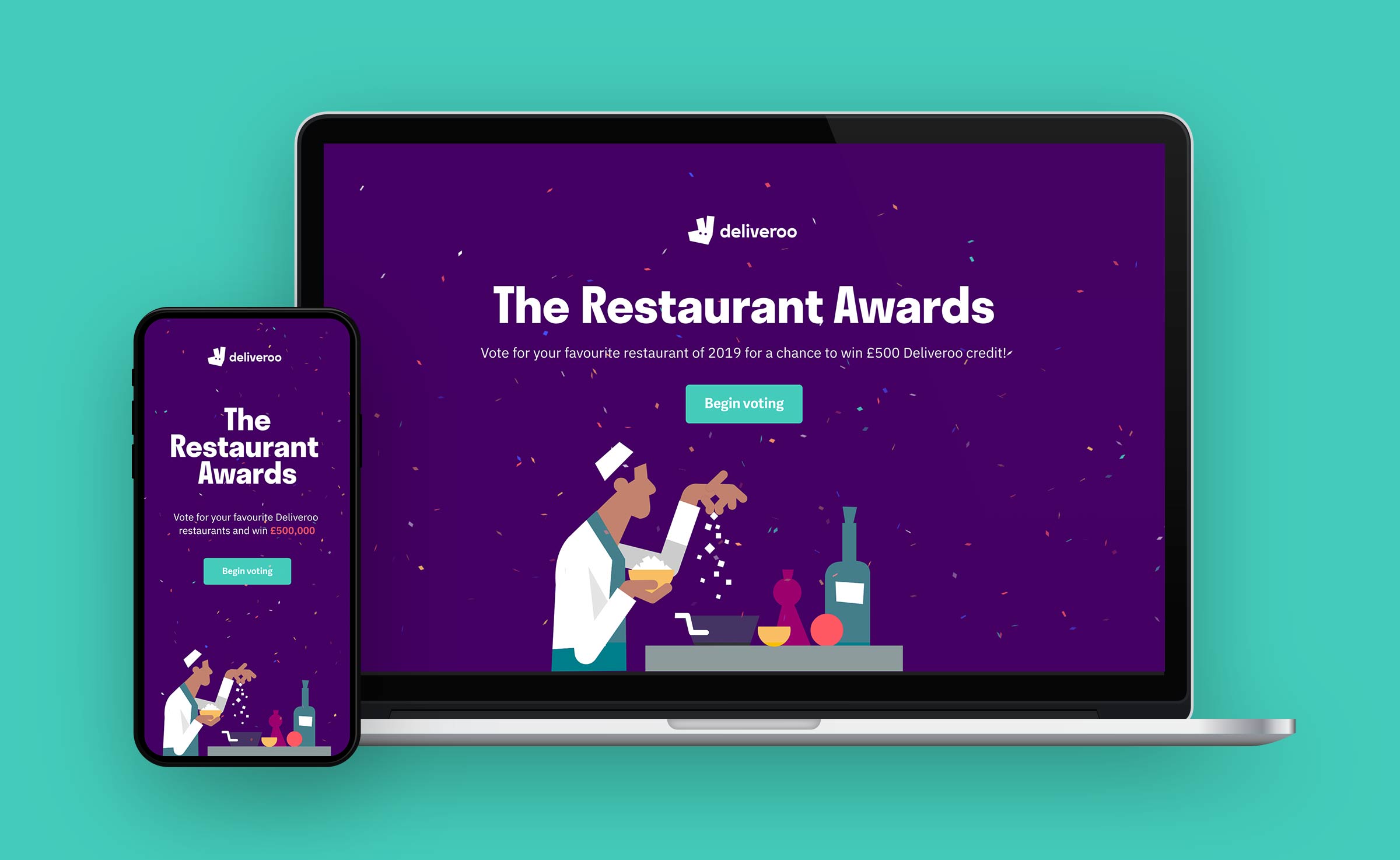 Deliveroo awards website on a phone and a laptop