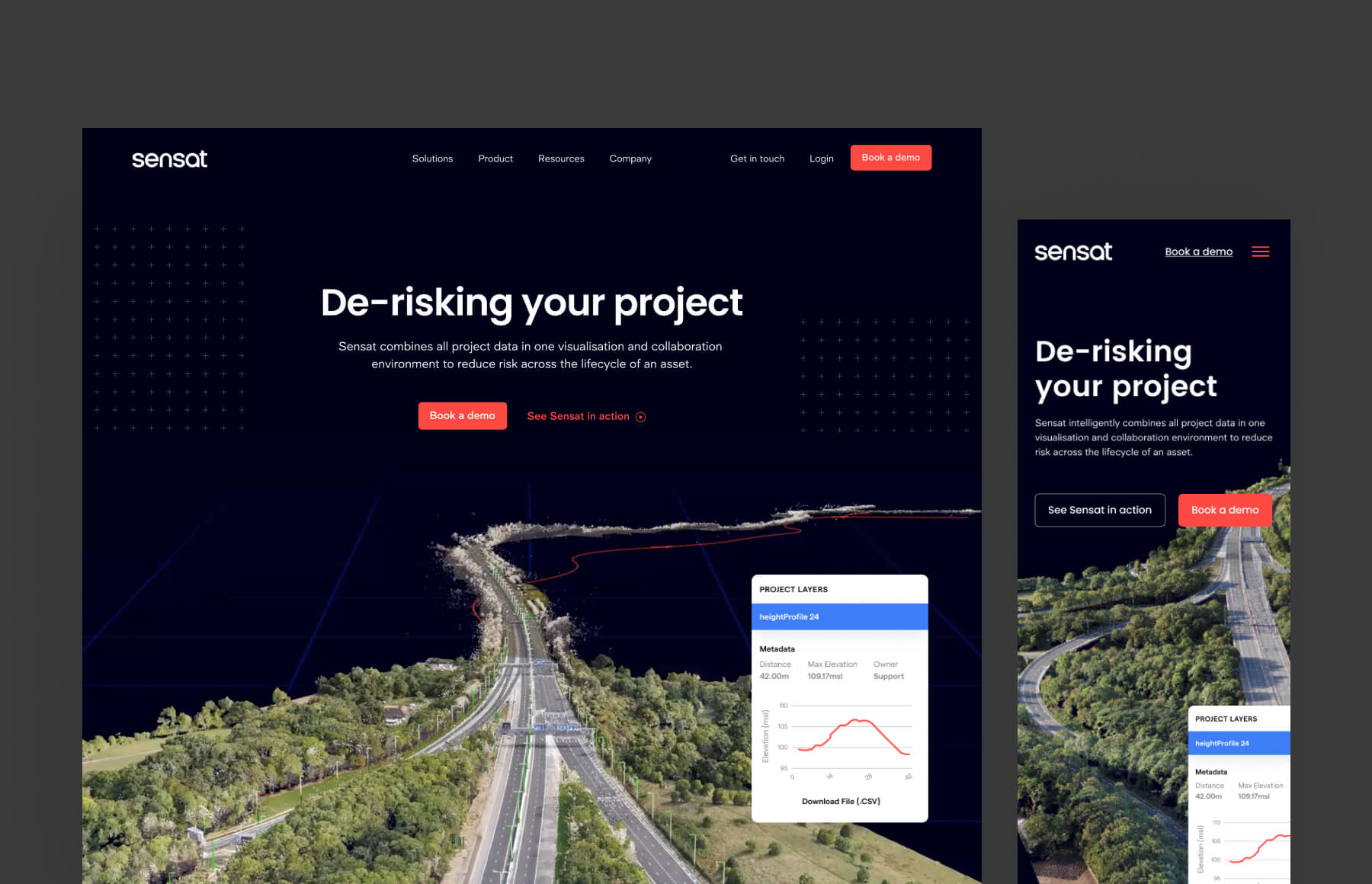Sensat homepage desktop and mobile