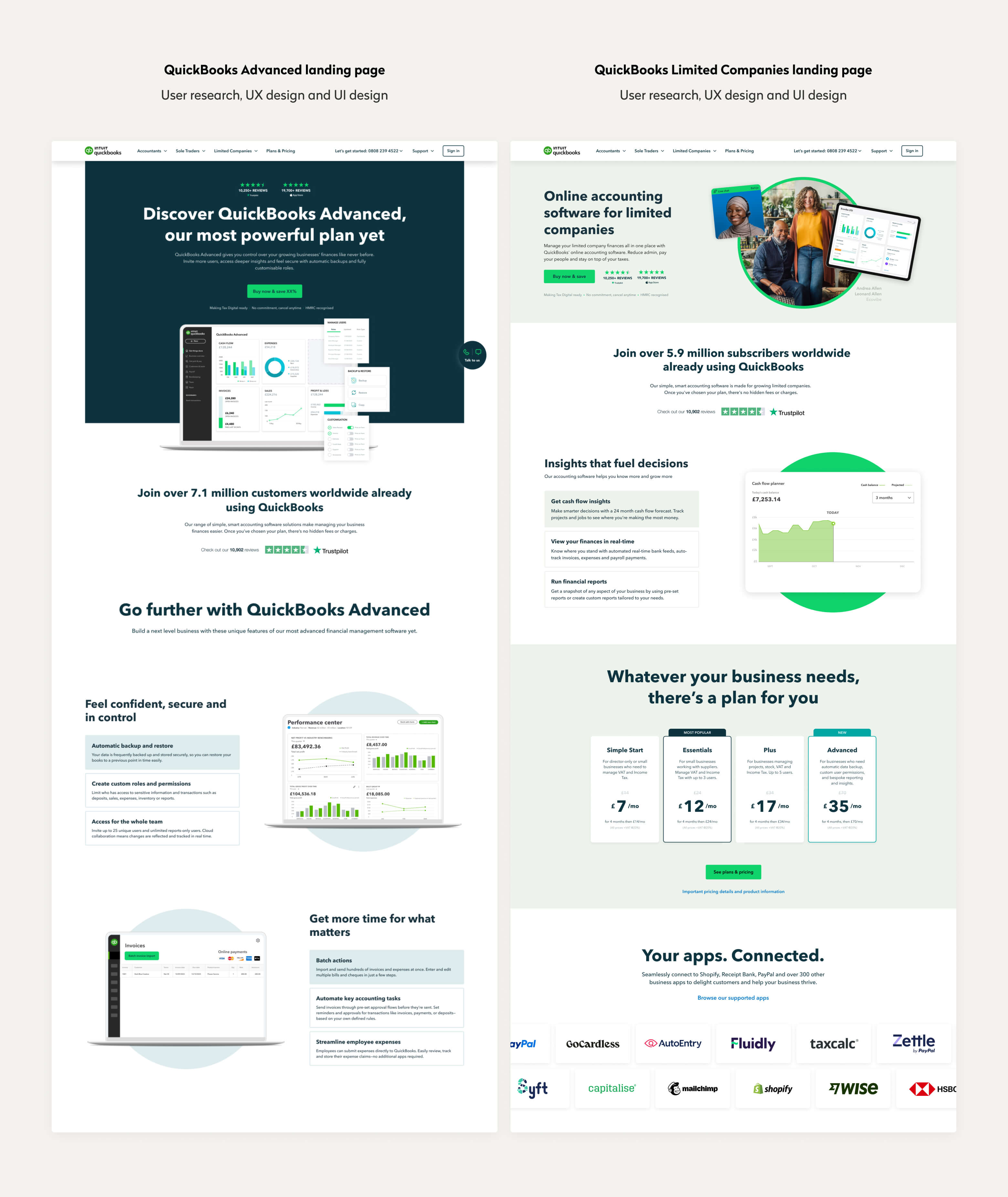 Advanced landing page following user research, UX design and UI design