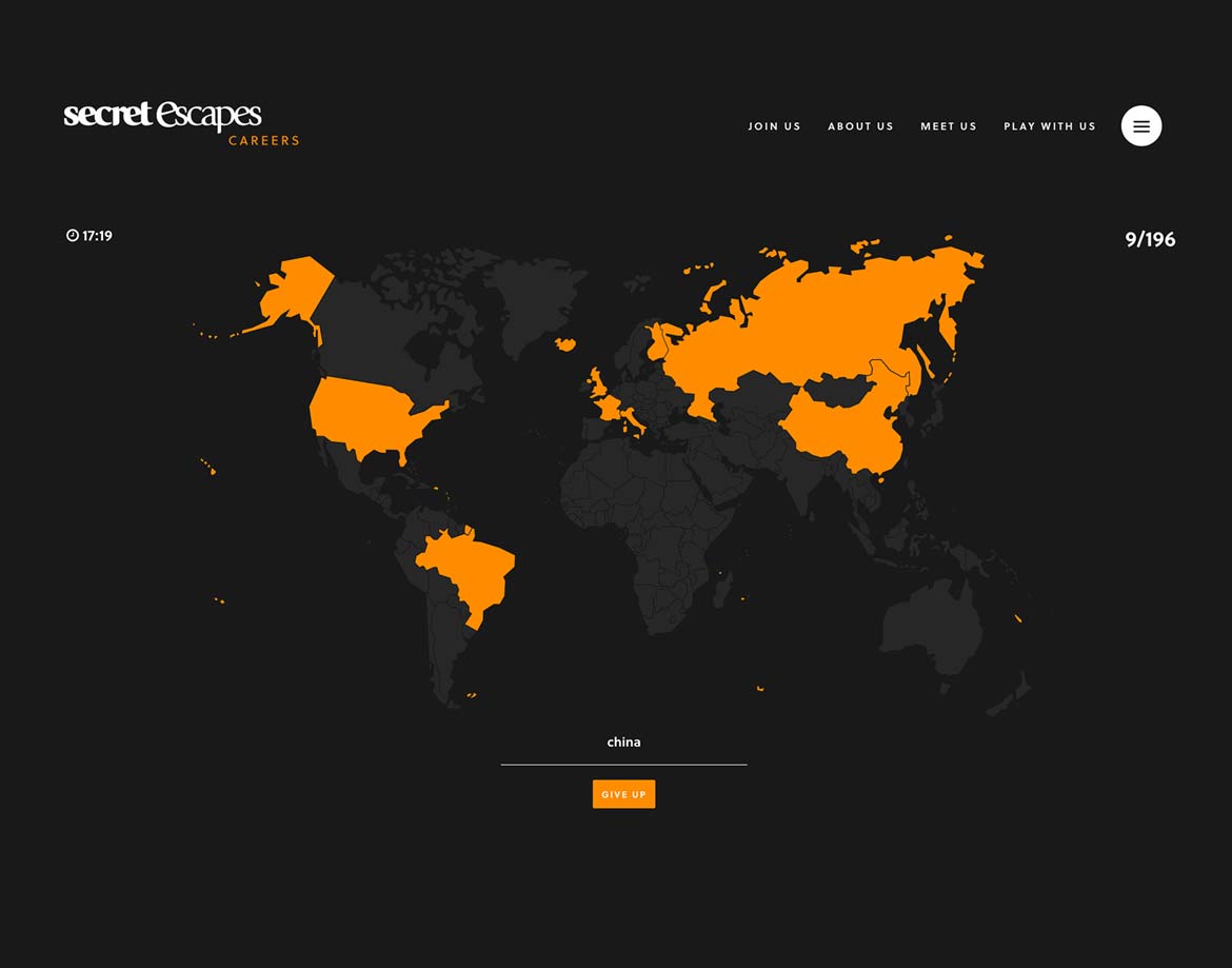 Secret Escapes Careers map game