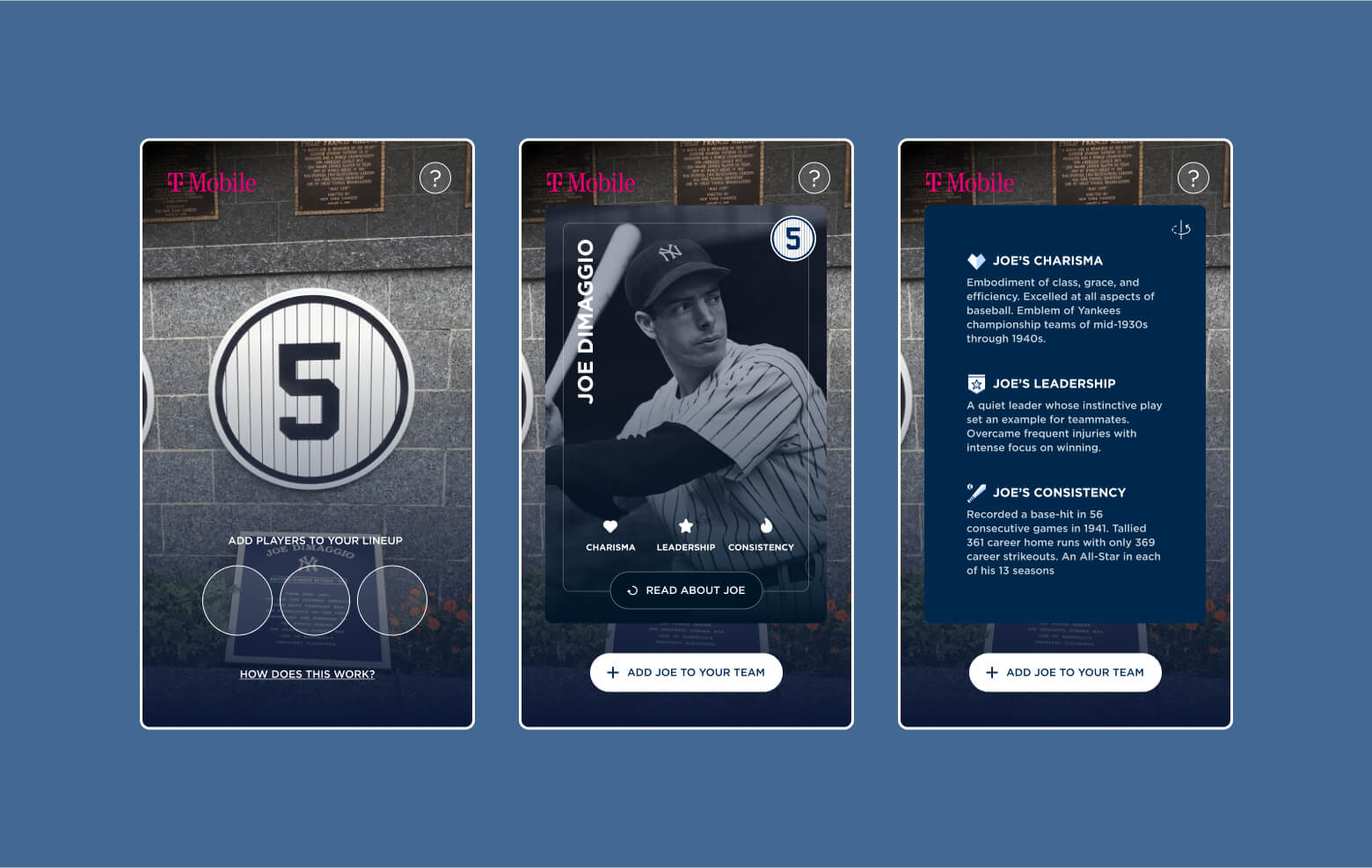 Three screenshots showing the Yankees Machine Learning phone app in use